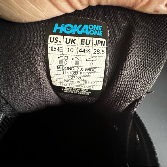 Hoka One One Bondi 7 X-Wide Low Top Black Sneakers Size 10.5 (4E) EUC Athletic - Picture 6 of 10